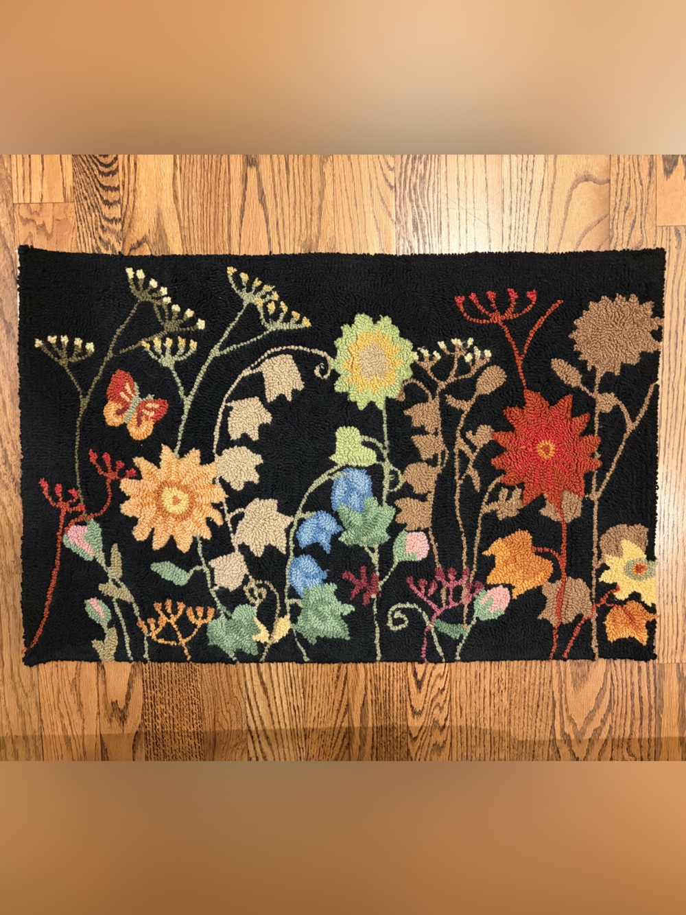 Black Floral Accent Rug with Multicolor Blossoms